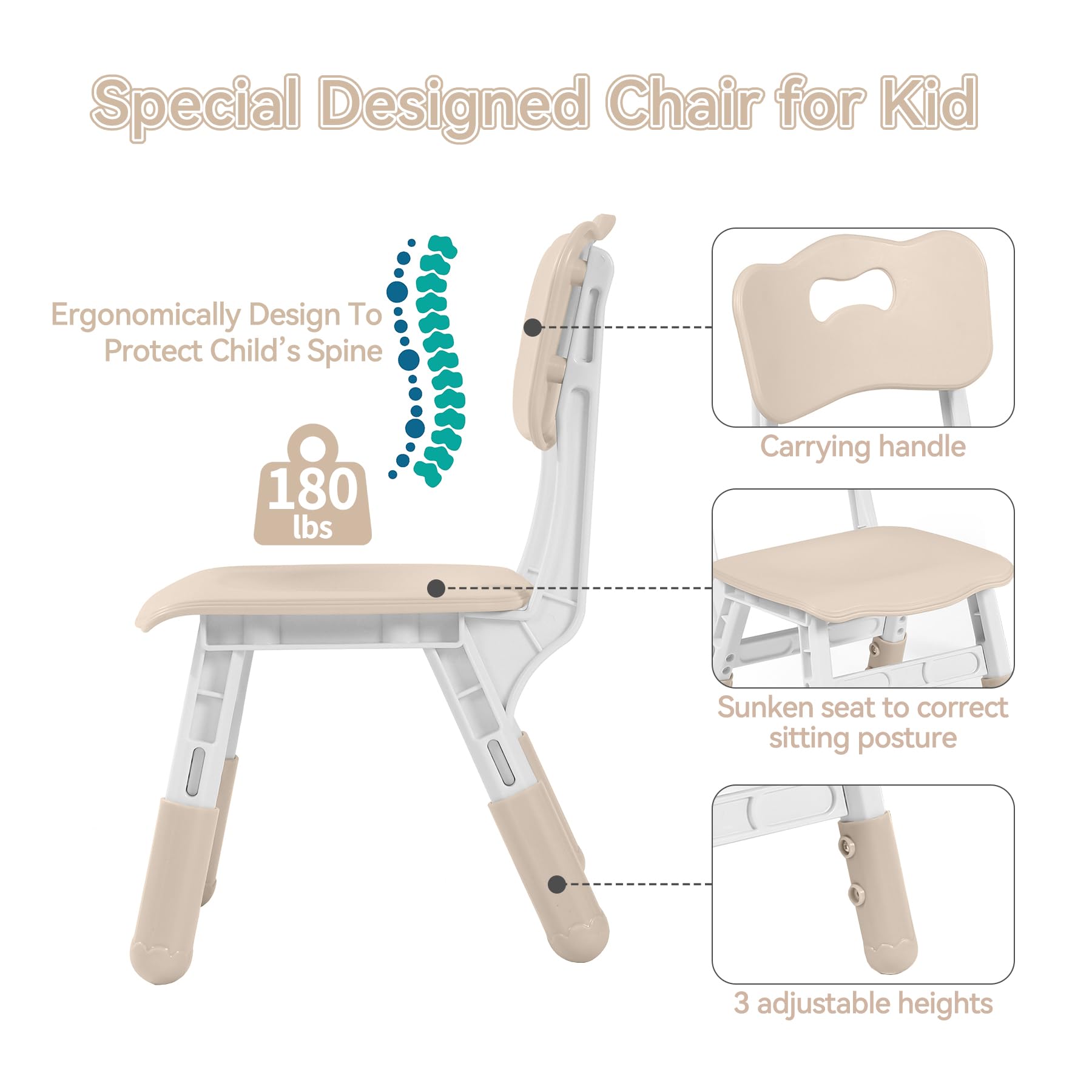 DOREROOM Height-Adjustable Kids Table and 4 Chairs Set, Toddler Table and Chair Set with Graffiti Desktop, 31.5''L x 23.6''W Children Activity Table for Daycare, Classroom, Home