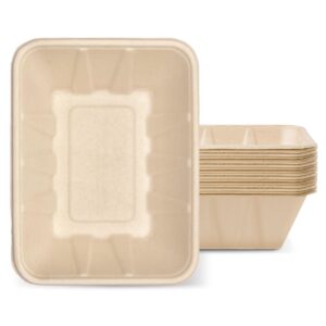 [400 count] sugarfiber by harvest pack 48 oz compostable disposable food container serving trays, rectangle, made from 100% eco-friendly plant fibers