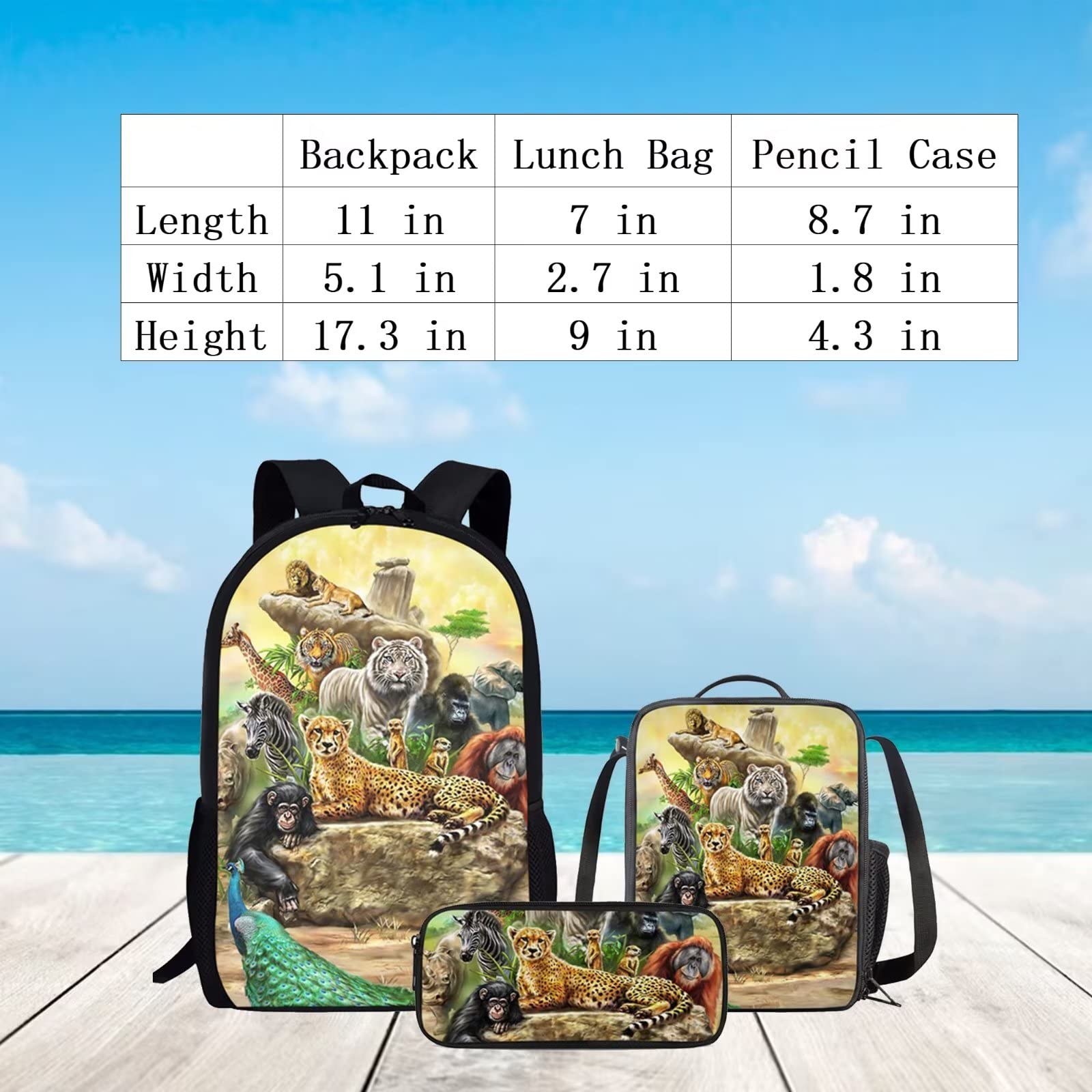 Agoviwo Chinchilla Printed Children School Bag Set 3PCS Set with Bookbag, Meal Holder and Pen Bag