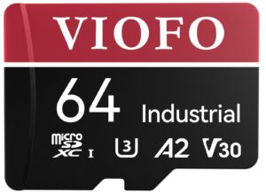 viofo 64gb industrial grade microsd card, u3 a2 v30 high speed memory card with adapter, support ultra hd 4k video recording