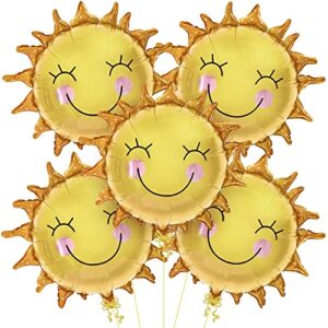 katchon, smile face sun balloons for party - 26 inch, pack of 5 | mylar sunshine balloons, summer balloons for sunshine first birthday decorations | first trip around the sun birthday decorations
