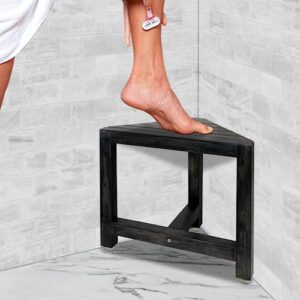 shower foot rest 12 in - shower seat for inside shower - shower bench, shower stool for shaving legs, corner stool suitable for small shower spaces - rustic black