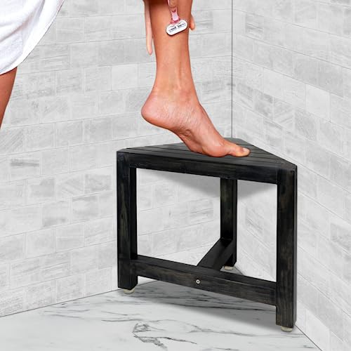 Shower Foot Rest 12 in - Shower Seat for Inside Shower - Shower Bench, Shower Stool for Shaving Legs, Corner Stool Suitable for Small Shower Spaces - Rustic Black