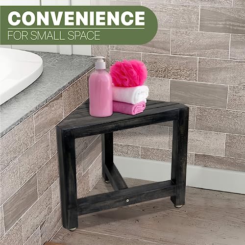 Shower Foot Rest 12 in - Shower Seat for Inside Shower - Shower Bench, Shower Stool for Shaving Legs, Corner Stool Suitable for Small Shower Spaces - Rustic Black