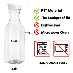 Tomnk 2pcs 50oz Water Carafe, Plastic Carafes for Mimosa Bar, Clear Juice Container for Water, Iced Tea, Juice, Cold Brew, Milk and Other Beverage