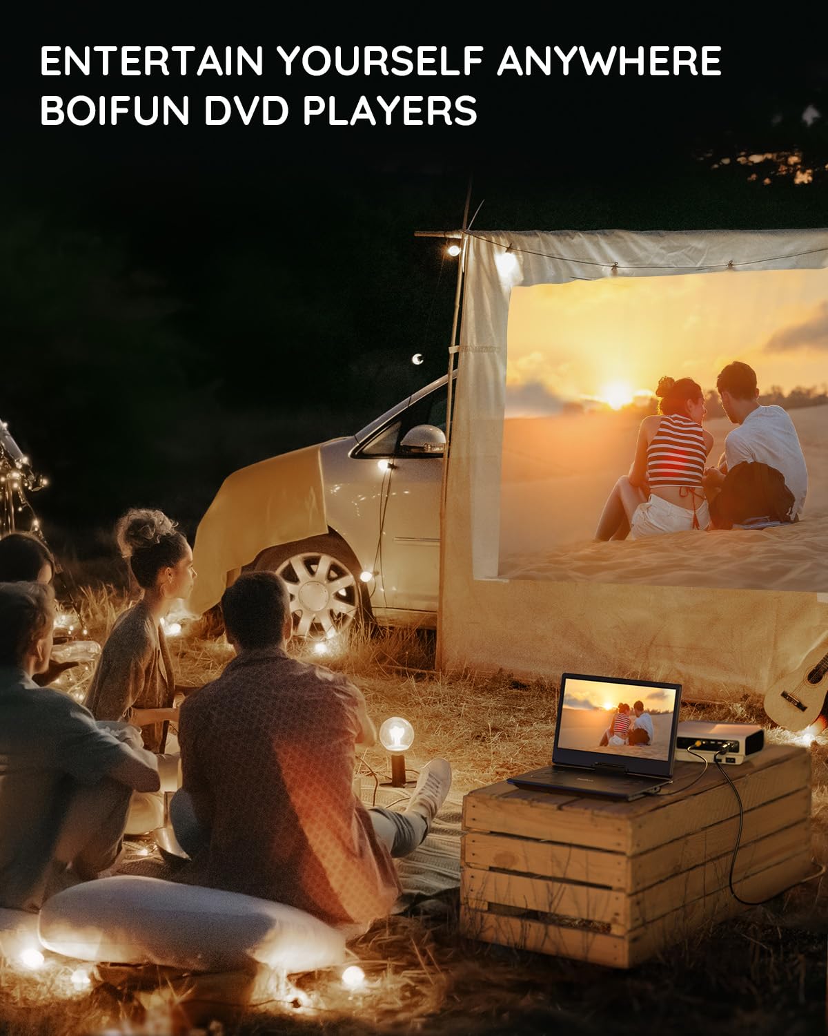 BOIFUN 15.7" Portable DVD Player with 14.1" Large HD Screen, 6 Hours Rechargeable Battery, Support FM Transmitter, Sync TV, USB, SD Card and Multiple Disc Formats, Dual Speaker, Rich Matte Black