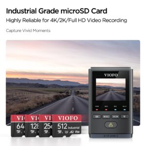 VIOFO 128GB Industrial Grade microSD Card, U3 A2 V30 High Speed Memory Card with Adapter, Support Ultra HD 4K Video Recording