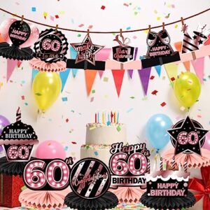 Happy 60th Birthday Rose Gold and Black Table Honeycomb Centerpieces Balloons Theme Decor Table Decorations Table Toppers for Girls Women Princess 60 Years Old Birthday Party Bday Supplies Background