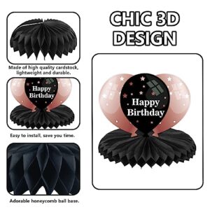 Happy 60th Birthday Rose Gold and Black Table Honeycomb Centerpieces Balloons Theme Decor Table Decorations Table Toppers for Girls Women Princess 60 Years Old Birthday Party Bday Supplies Background