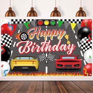 Racing Cars Happy Birthday Decorations Backdrop Banner, Race Car Fast Birthday Party Decorations Photo Background Backdrop for Birthday Party Supplies Boys Children Men Celebration, 63 x 39.4Inch