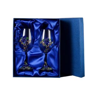 jessie wine glass handmade painted enamel flower gin glass wine glass birthday mothers day gifts (blue *2+gift box)