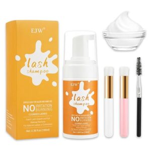 𝗪𝗜𝗡𝗡𝗘𝗥 𝟮𝟬𝟮𝟯* 100ml lash shampoo eyelash extension cleanser kit - oil-free foam, complete lash care set with bowl, brushes, comb - cluster lash wash & dustcare included