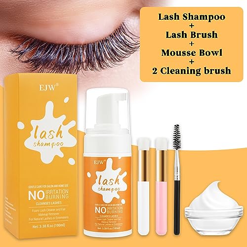 𝗪𝗜𝗡𝗡𝗘𝗥 𝟮𝟬𝟮𝟯* 100ml Lash Shampoo Eyelash Extension Cleanser Kit - Oil-Free Foam, Complete Lash Care Set with Bowl, Brushes, Comb - Cluster Lash Wash & Dustcare Included