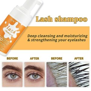 𝗪𝗜𝗡𝗡𝗘𝗥 𝟮𝟬𝟮𝟯* 100ml Lash Shampoo Eyelash Extension Cleanser Kit - Oil-Free Foam, Complete Lash Care Set with Bowl, Brushes, Comb - Cluster Lash Wash & Dustcare Included