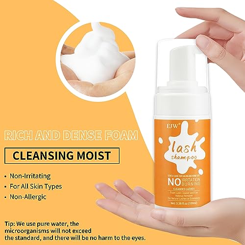 𝗪𝗜𝗡𝗡𝗘𝗥 𝟮𝟬𝟮𝟯* 100ml Lash Shampoo Eyelash Extension Cleanser Kit - Oil-Free Foam, Complete Lash Care Set with Bowl, Brushes, Comb - Cluster Lash Wash & Dustcare Included