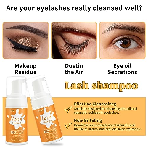 𝗪𝗜𝗡𝗡𝗘𝗥 𝟮𝟬𝟮𝟯* 100ml Lash Shampoo Eyelash Extension Cleanser Kit - Oil-Free Foam, Complete Lash Care Set with Bowl, Brushes, Comb - Cluster Lash Wash & Dustcare Included