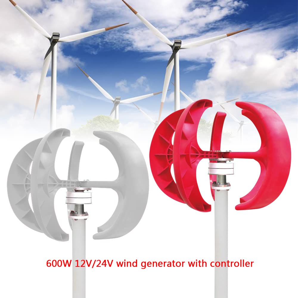 600W Wind turbines,12V/24V Wind Turbine Generator Vertical Axis Garden Boat Wind Motor with Controller,Power Producer Equipment(White)