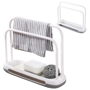 BLLREMIPSUR Kitchen Sink Sponge Holder Dishcloth Hanger, Tap Storage Rack, 2 in 1 Tray Organizer Stand with Drain for Rag, Brush, Scrubber