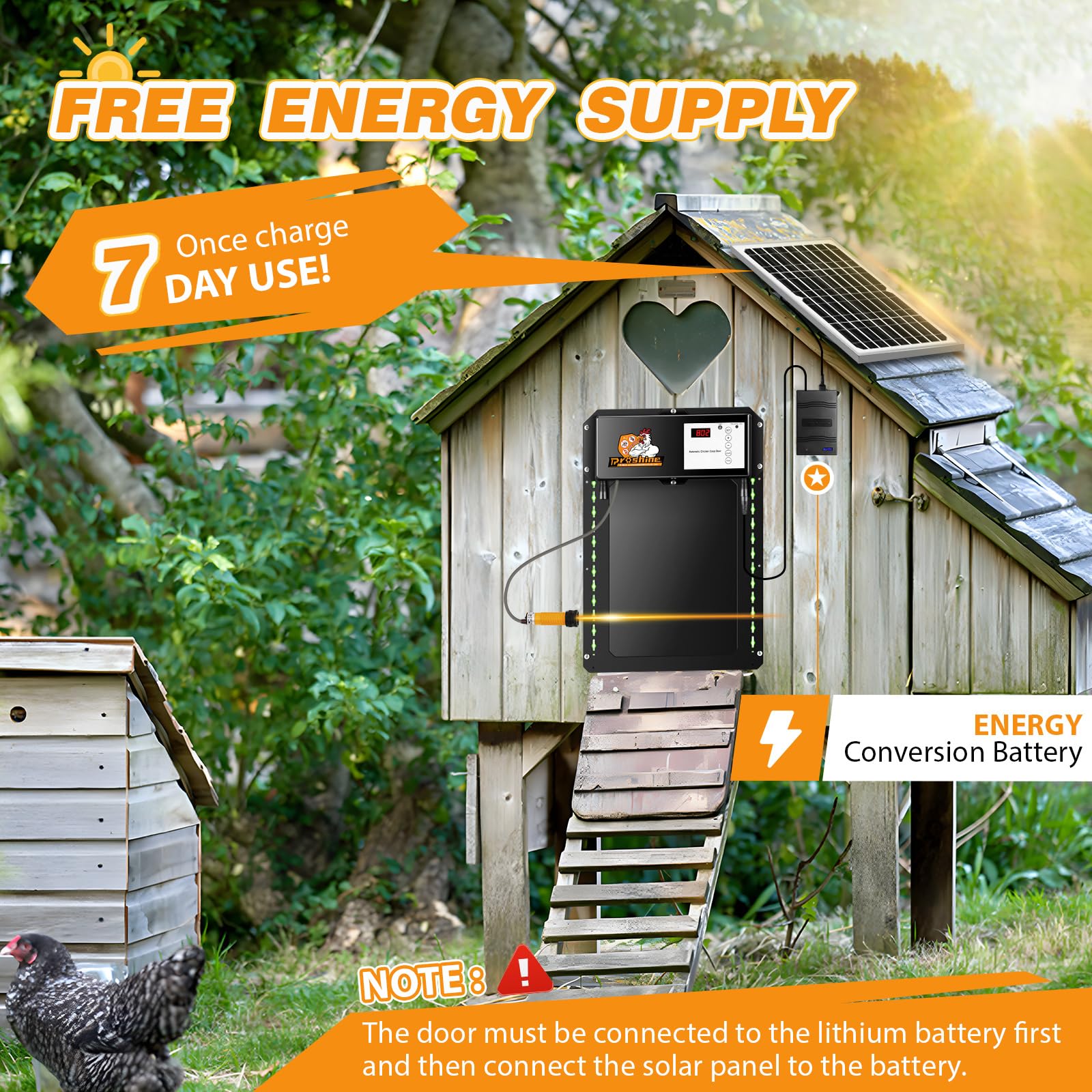 Proshine Solar Chicken Door Automatic Chicken Coop Door with Timer&Light Sensor Remote Controllers Solar Panel 5 Dry Batteries