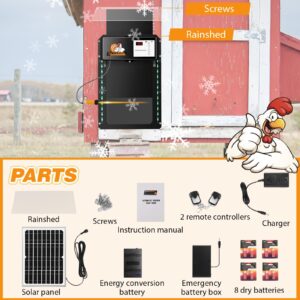 Proshine Solar Chicken Door Automatic Chicken Coop Door with Timer&Light Sensor Remote Controllers Solar Panel 5 Dry Batteries