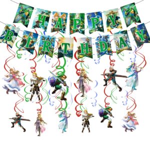 birthday party banner and hanging swirls for zelda,for zelda birthday theme party decoration supplies