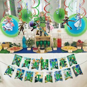 Birthday Party Banner And Hanging Swirls for Zelda,For Zelda Birthday Theme Party Decoration Supplies