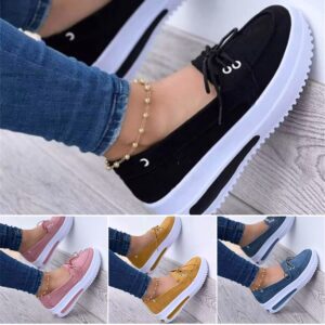 2023 New Woman Wedged Platform Sneakers Tie Up SLI on Flat Shoes, Comfortable Slip on Work Walking Shoes for Daily Casual Canva Low Top Pink