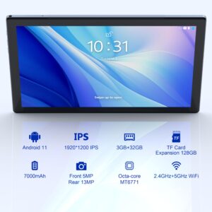 BYYBUO Tablet 10.1 inch Android 11 Tablets, 1920x1200 FHD Display, Octa-Core Processor, 3GB+32GB Storage, 7000mAh Battery 2.4G+5G WiFi,Bluetooth,GPS,Metal Body