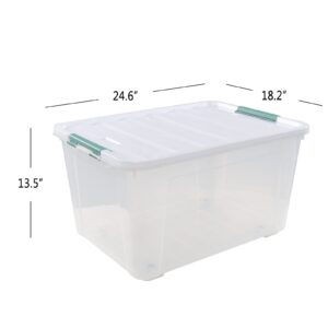 Joyeen 85 Quarts Large Lidded Storage Bins with Wheels, Plastic Clear Latching Box Totes