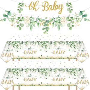greenery baby shower banner eucalyptus leaves oh baby tablecloth for kids green eucalyptus sign welcome oh baby table cover welcome baby shower eucalyptus birthday gender neutral party decoration