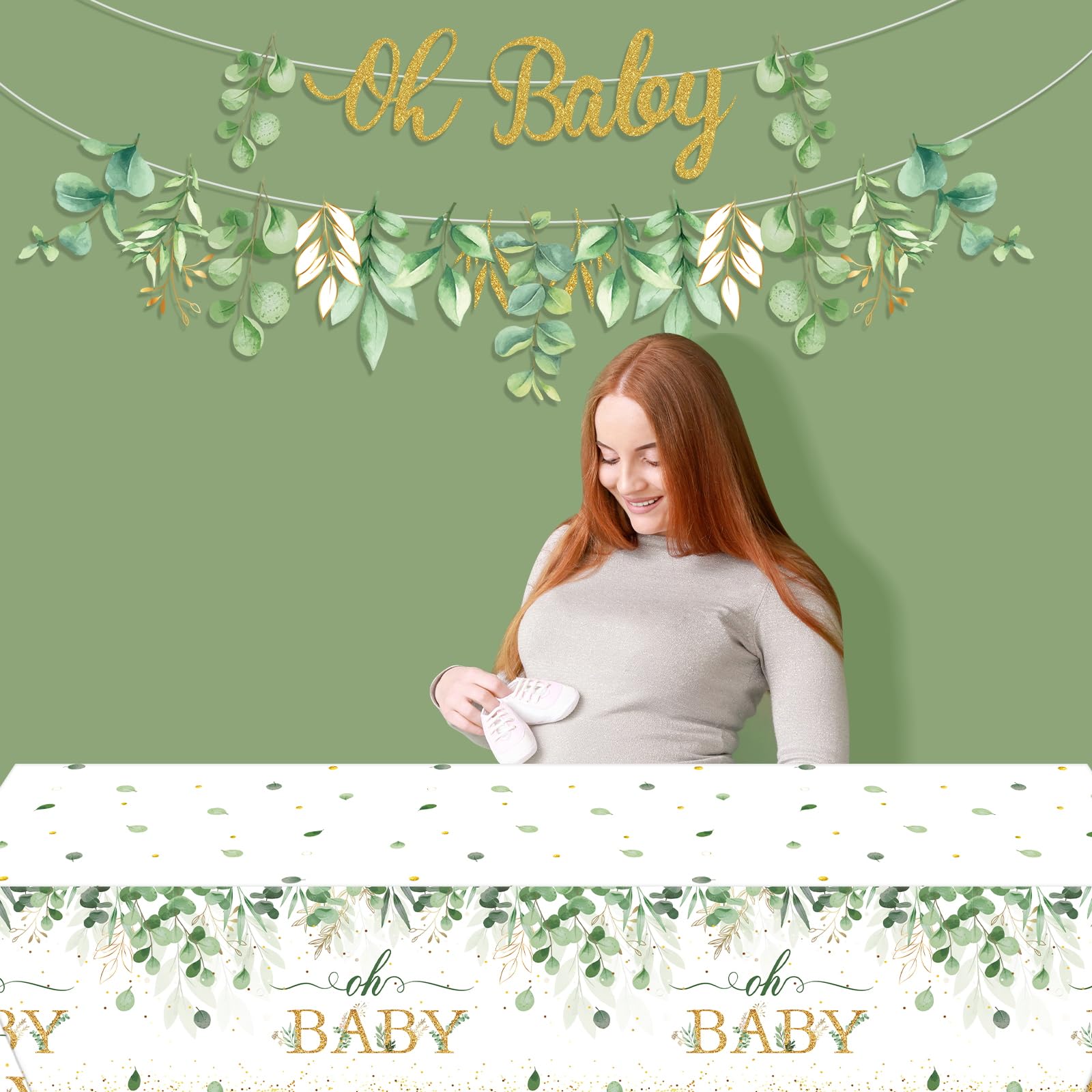 Greenery Baby Shower Banner Eucalyptus Leaves Oh Baby Tablecloth for Kids Green Eucalyptus Sign Welcome Oh Baby Table Cover Welcome Baby Shower Eucalyptus Birthday Gender Neutral Party Decoration