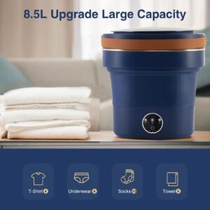 AMESEDAK 60W Cordless Portable Mini Washing Machine with Drain Basket, 8.5L Capacity Foldable Small Laundry Machine for Underwear, Baby Clothes and Small Items, Rechargeable Design for Travel Washer