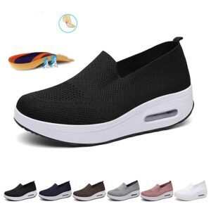 teamoda orthopedic walking shoes for women, slip-on light air cushion mesh up stretch platform orthopedic sneakers for arch support, black, 8.5 wide