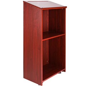 VEVOR Podium Stand 47‘’ Hostess Stand with 4 Rolling Wheels Pulpits for Churches with Storage Shelves and Slant Desktop Lecterns & Podiums for Church Office School Home Brown