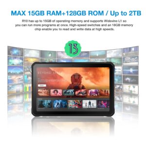 DOOGEE R10 Rugged Tablet 10.36” 2.4K Display Android 13 Tablet MTKG99 Octa-Core 8GB + 128GB ROM, 10800mAh Battery Tablet OTG Reverse Charging, Widevine L1 Android Tab (Black)