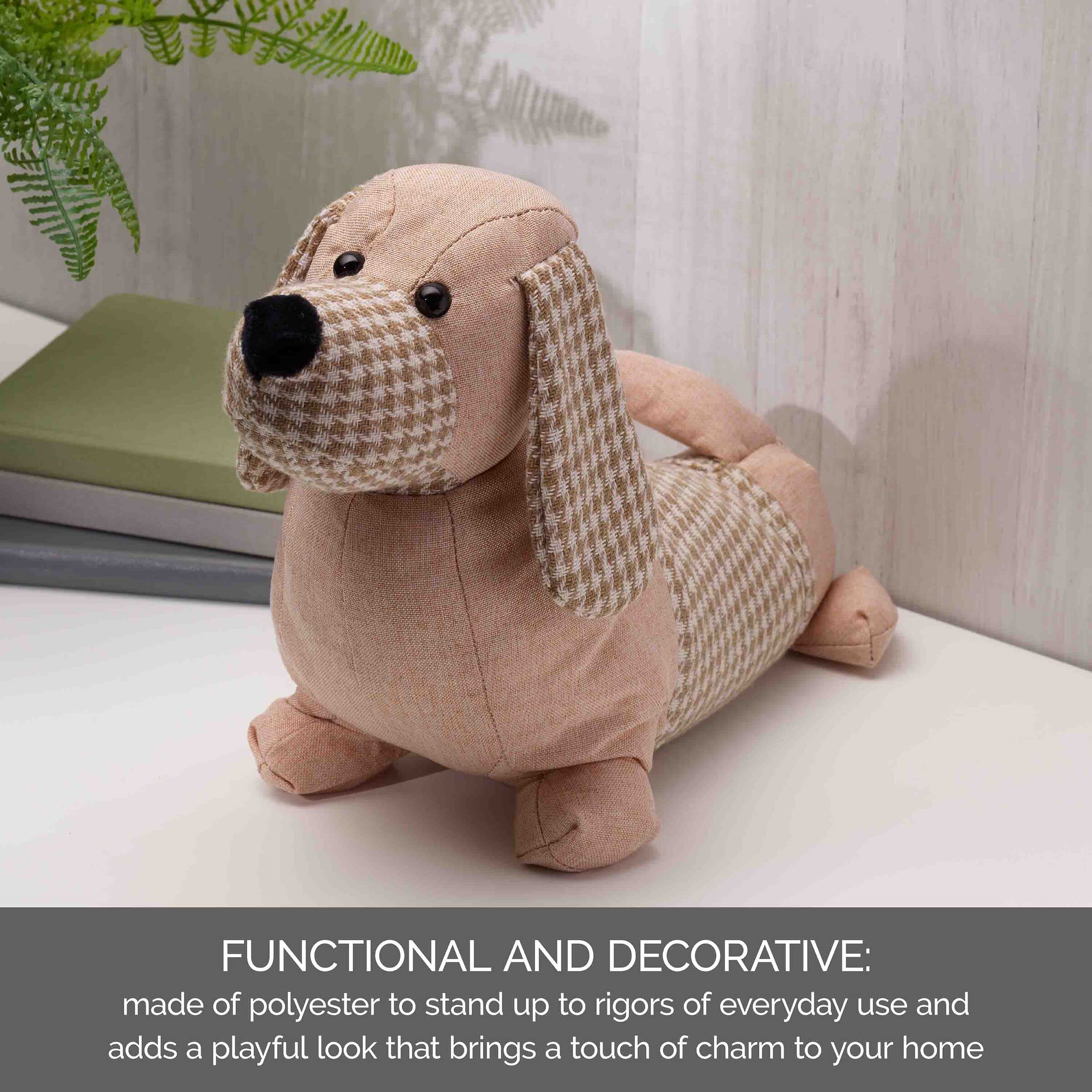 Elements 12.6x4.72x8.27 Inch Brown Plaid Dachshund Weighted Fabric Door Stopper