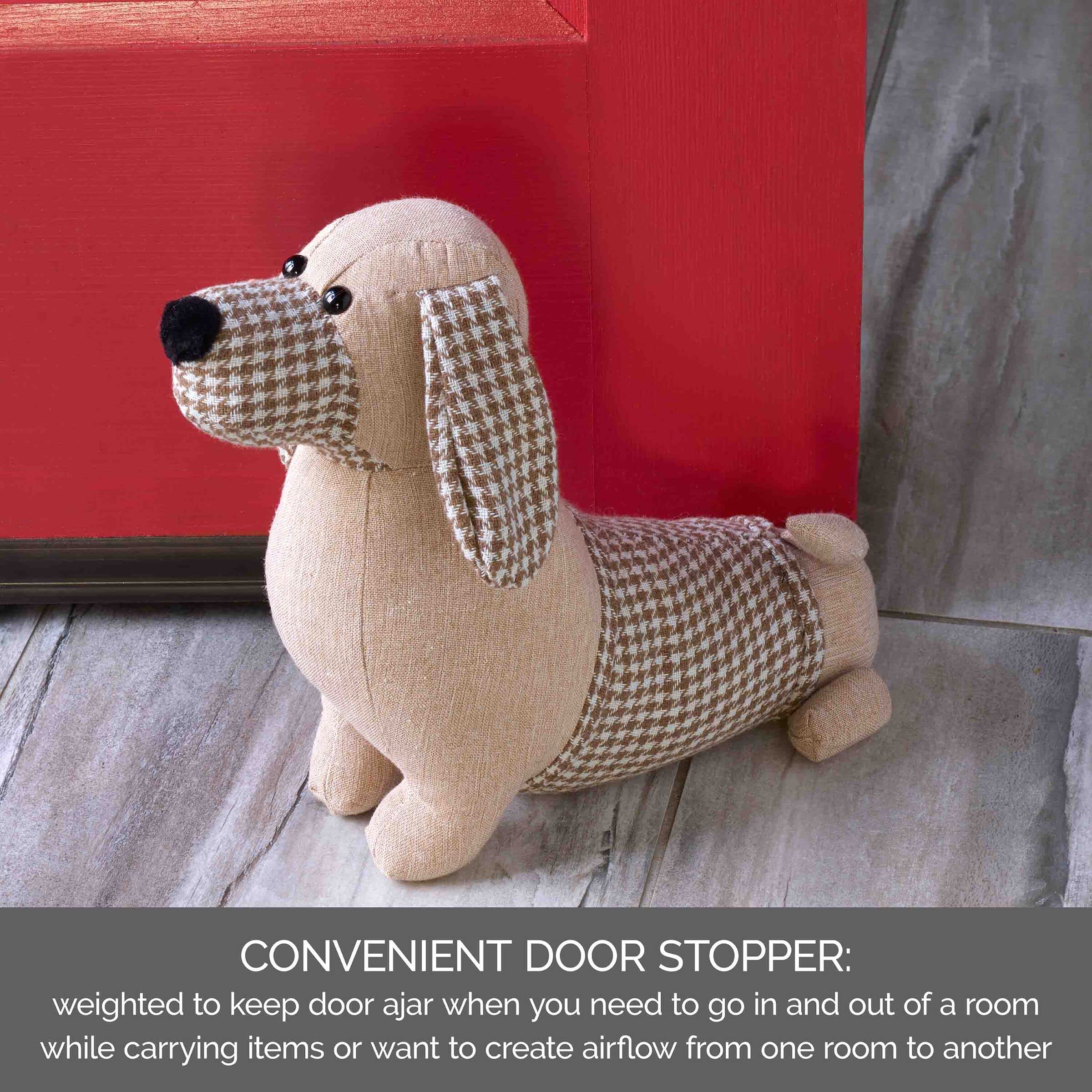 Elements 12.6x4.72x8.27 Inch Brown Plaid Dachshund Weighted Fabric Door Stopper