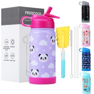 froscold kids water bottle with leakproof dust free straw lid, 14oz water bottles kids with boot, double wall stainless steel vacuum insulated kid water bottle for school boys girls toddler (fish)