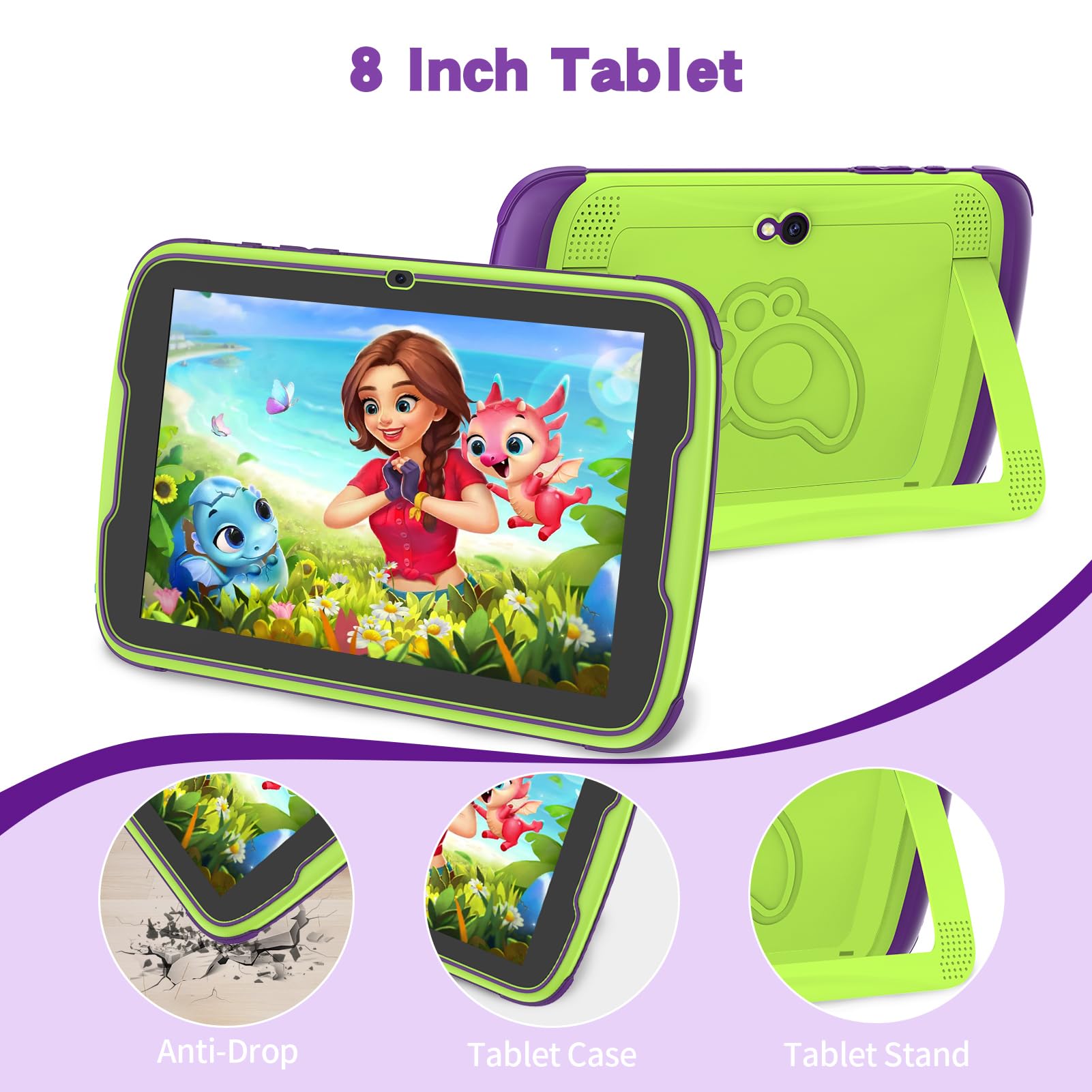 Android Tablet 8 inch, Android 13 Tablet, 8GB(4+4GB Expand) RAM 64GB ROM, 1TB Expand Android Tablet with Dual Camera, WiFi, Bluetooth, 5000mAh, Google GMS Certified Tablet with Case(Green)