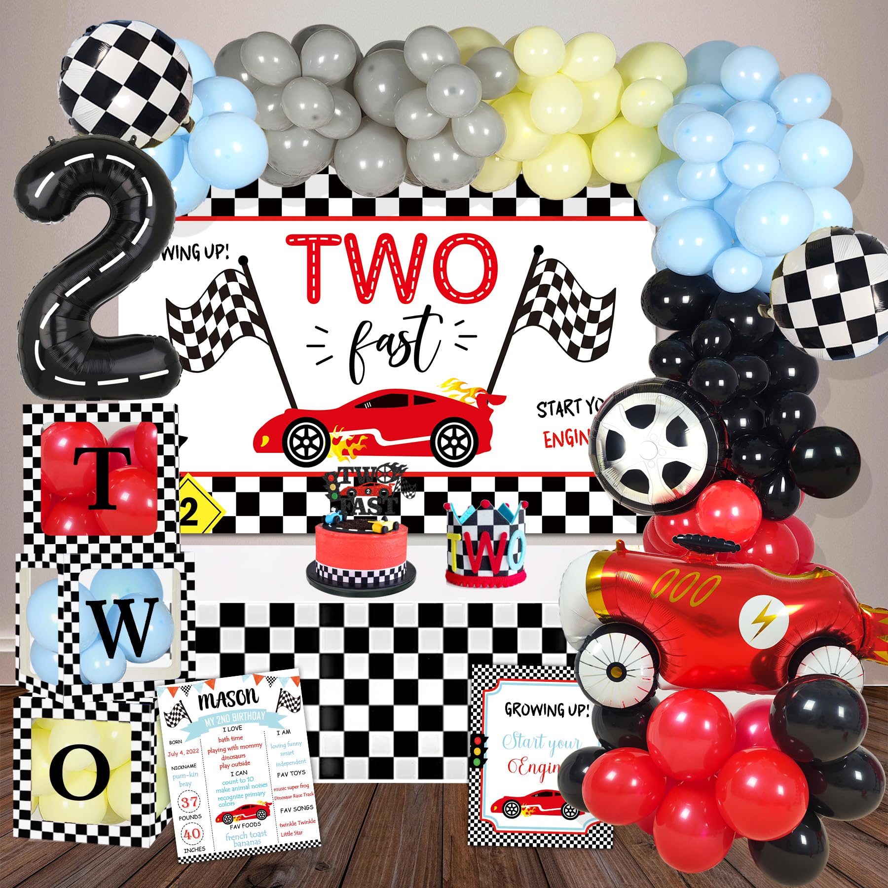 YSHMFEUX Two Fast Birthday Decorations Party Supplies, Race Car 2nd Birthday Decorations, Baby Boy 2nd Birthday Decorations, 2nd Birthday Decorations for Boy