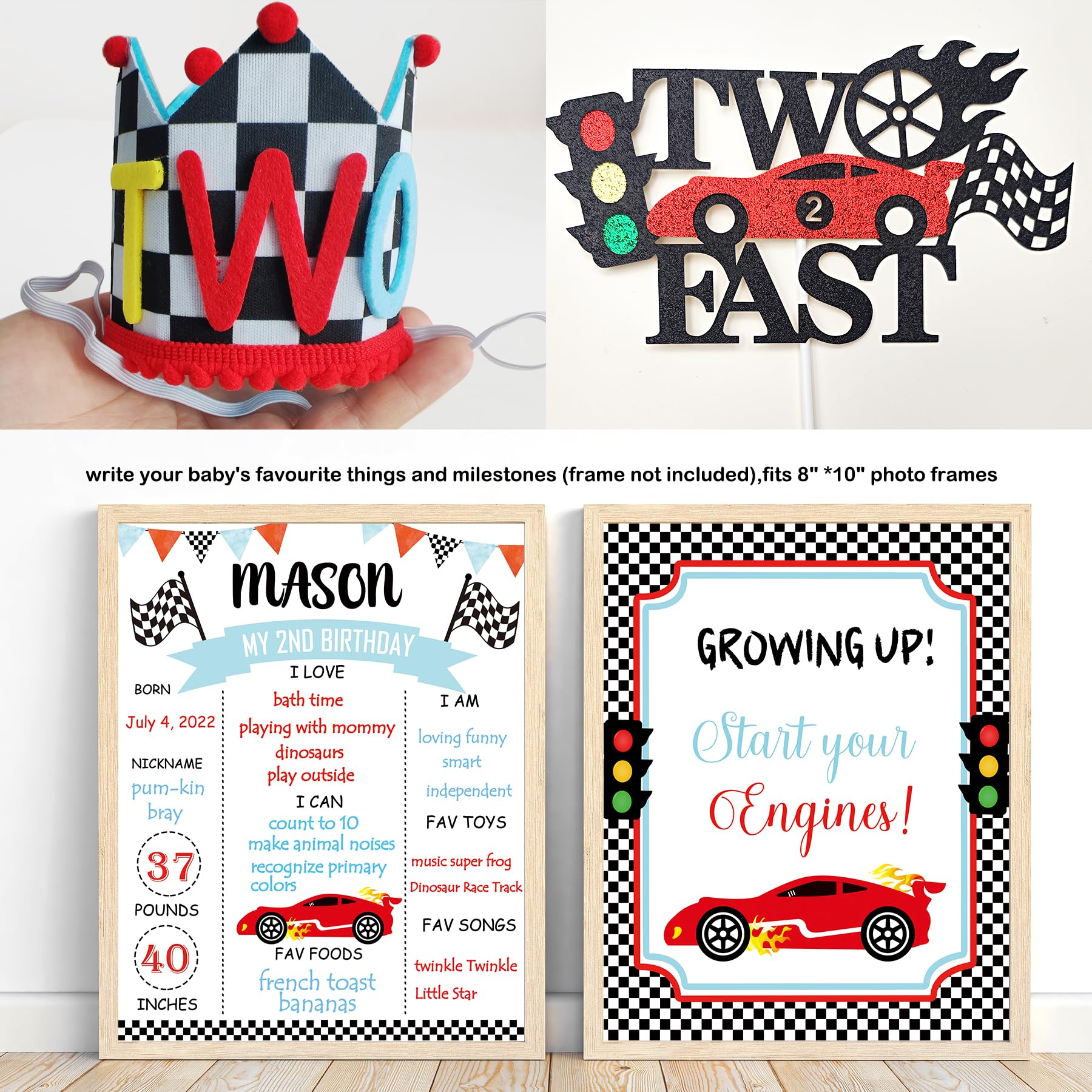 YSHMFEUX Two Fast Birthday Decorations Party Supplies, Race Car 2nd Birthday Decorations, Baby Boy 2nd Birthday Decorations, 2nd Birthday Decorations for Boy