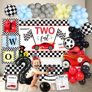 YSHMFEUX Two Fast Birthday Decorations Party Supplies, Race Car 2nd Birthday Decorations, Baby Boy 2nd Birthday Decorations, 2nd Birthday Decorations for Boy