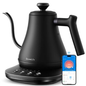 goveelife smart electric kettle, 0.8l wifi gooseneck kettle compatible with alexa, 5 modes for use, 3-minute fast heating and 2h keep warm, auto-shut off for safety, stainless steel, matte black…