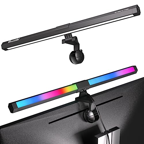 Quntis Monitor Light RGB Backlight, Eye-Care Dual Light Computer Light Bar Gaming Office Desk Lamp, 15 Modes Dimmable Backlight, 3 Color Temperature Adjustable Brightness, Ra95 Screen Light Bar