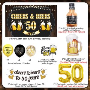 Wonmelody 50th Birthday Beer Decors Men Cheers&Beers 50th Birthday Backdrop Cheers and Beers to 50 Year Banner Beer Themed 50th Birthday Whiskey Bottle Beer Mug Pull Banner 50s Anniversary Decors