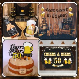 Wonmelody 50th Birthday Beer Decors Men Cheers&Beers 50th Birthday Backdrop Cheers and Beers to 50 Year Banner Beer Themed 50th Birthday Whiskey Bottle Beer Mug Pull Banner 50s Anniversary Decors