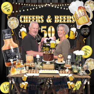 Wonmelody 50th Birthday Beer Decors Men Cheers&Beers 50th Birthday Backdrop Cheers and Beers to 50 Year Banner Beer Themed 50th Birthday Whiskey Bottle Beer Mug Pull Banner 50s Anniversary Decors