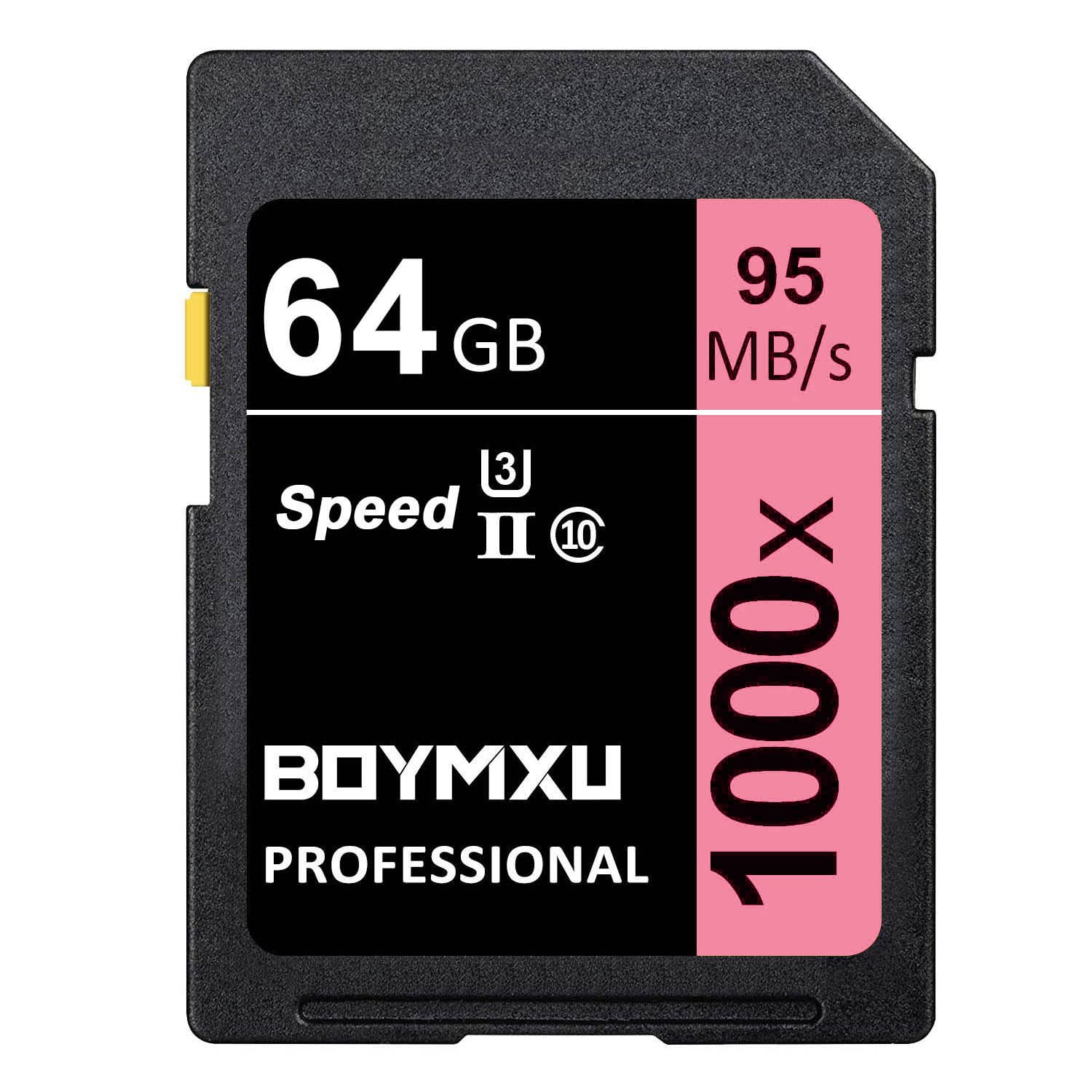 64GB Memory Card, BOYMXU Professional 1000 x Class 10 Card U3 Memory Card Compatible Computer Cameras and Camcorders, Camera Memory Card Up to 95MB/s, Pink