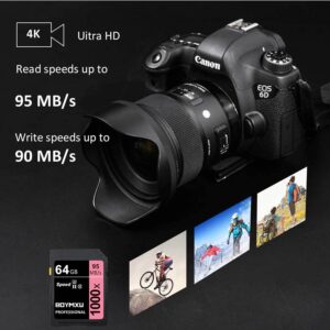 64GB Memory Card, BOYMXU Professional 1000 x Class 10 Card U3 Memory Card Compatible Computer Cameras and Camcorders, Camera Memory Card Up to 95MB/s, Pink