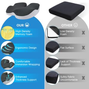 Thicked Seat Cushion for Office Chair - Memory Foam Chair Cushions for Strong Support and Comfort for All-Day Sitting, Relieves Butt Orthopedic Sciatica Hip Coccyx Pain for Car Driving, Wheelchair